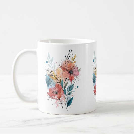 Vibrant Floral Watercolor Design コーヒーマグカップ (左)