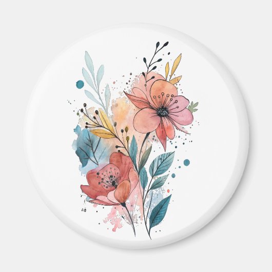 Vibrant Floral Watercolor Design マグネット (正面)