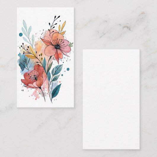 Vibrant Floral Watercolor Design 名刺 (正面/裏面)
