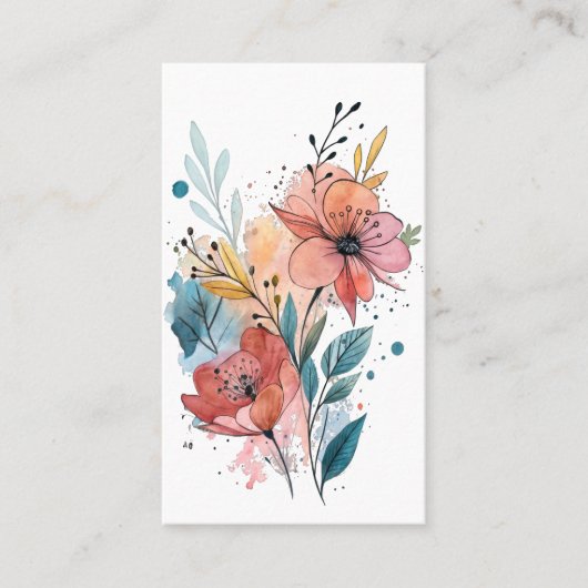 Vibrant Floral Watercolor Design 名刺 (正面)