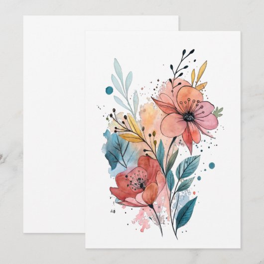 Vibrant Floral Watercolor Design 招待状 (正面/裏面)