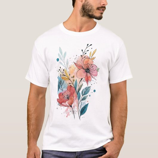 Vibrant Floral Watercolor Design Tシャツ (正面)