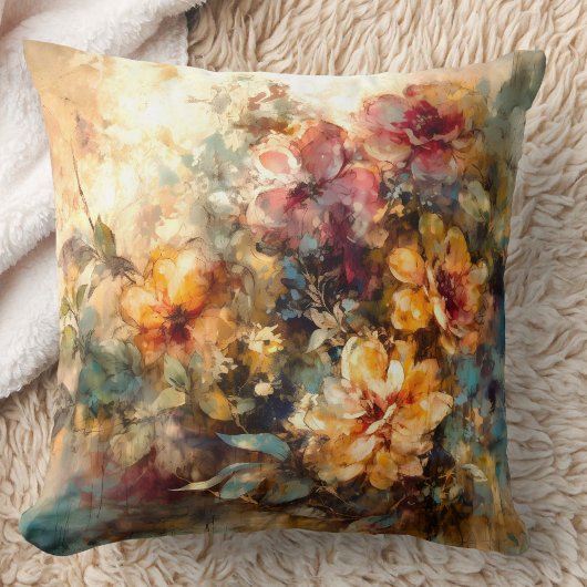 Vibrant Floral Watercolor Glow クッション