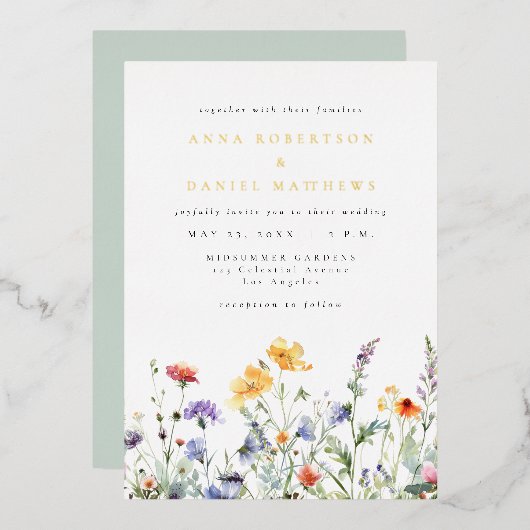 Vibrant Floral Wedding Foil Invitation 箔招待状 (正面/裏面)