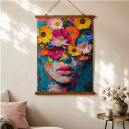 Vibrant Floral Woman Colorful Flowers Abstract Por 吊り下げ型タペストリー