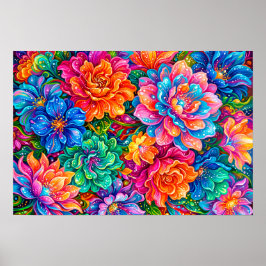 Vibrant Flowers Dreamscape – サイケデリックボホー ポスター