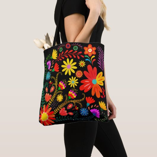 Vibrant Folk Art Floral – Colorful Boho Flower トートバッグ (クローズアップ)