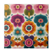 Vibrant Folk Art Flowers 70s Retro Floral Pattern タイル (正面)