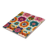 Vibrant Folk Art Flowers 70s Retro Floral Pattern タイル (側面)