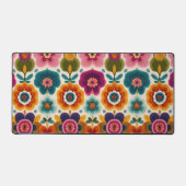 Vibrant Folk Art Flowers 70s Retro Floral Pattern  デスクマット (正面)