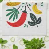 Vibrant Folk Art Tropical Fruit Chili Pepper キッチンタオル (折り畳み)