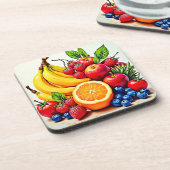 Vibrant Fresh Fruit Delight Design コースター (左側)