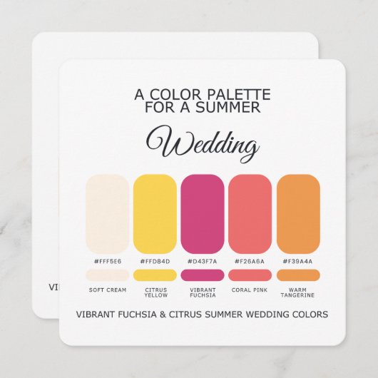 Vibrant Fuchsia Citrus Summer Wedding Palette Card 招待状 (正面/裏面)