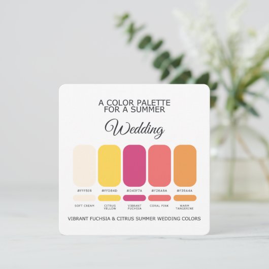 Vibrant Fuchsia Citrus Summer Wedding Palette Card 招待状 (スタンド正面)