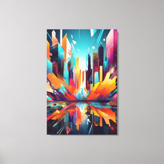 Vibrant Futuristic Abstract Urban Skyline Canvas キャンバスプリント (正面)