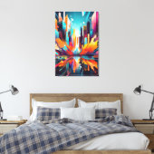 Vibrant Futuristic Abstract Urban Skyline Canvas キャンバスプリント (インサイチュ (寝室))