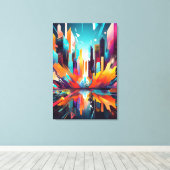 Vibrant Futuristic Abstract Urban Skyline Canvas キャンバスプリント (インサイチュ (ウッドフロア))