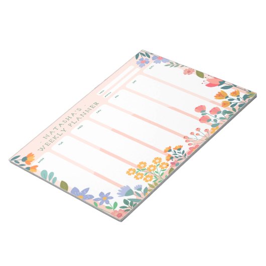 Vibrant Garden Floral Weekly Planner Notepad ノートパッド (アングル)