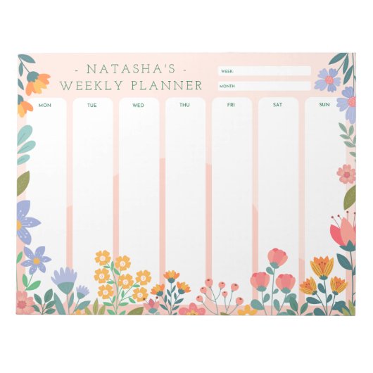 Vibrant Garden Floral Weekly Planner Notepad ノートパッド (正面)