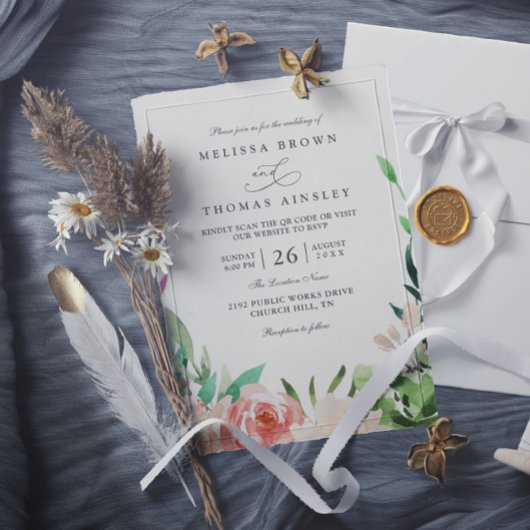 Vibrant Garden Rustic Colorful QR Code Wedding 招待状