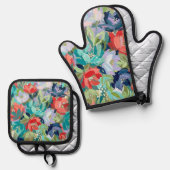 Vibrant Garden Symphony 鍋つかみ&鍋敷きセット (正面/裏面)