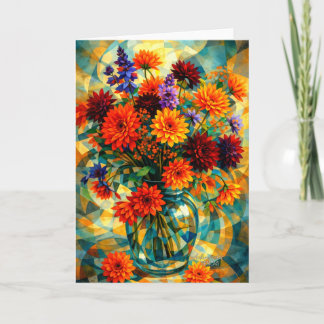 Vibrant Geometric Dahlia Bouquet カード