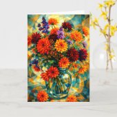 Vibrant Geometric Dahlia Bouquet カード (黄色い花)