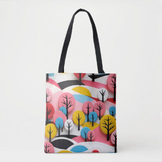 Vibrant Geometric Forest トートバッグ