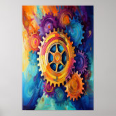 Vibrant Geometric Gears Innovation Abstract ポスター (正面)