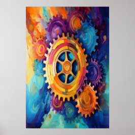 Vibrant Geometric Gears Innovation Abstract ポスター