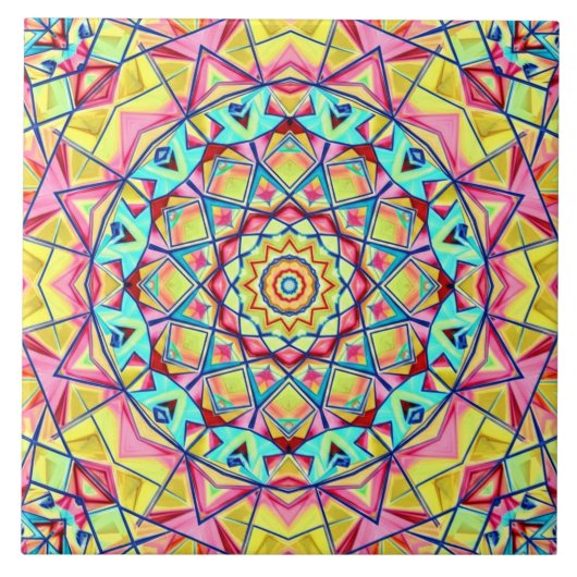 Vibrant Geometric Kaleidoscope Pattern タイル (正面)