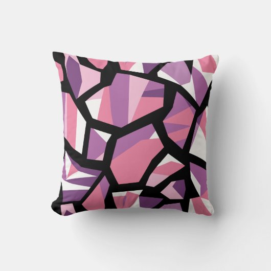 Vibrant Geometric Mosaic in Pink and Purple クッション (正面)