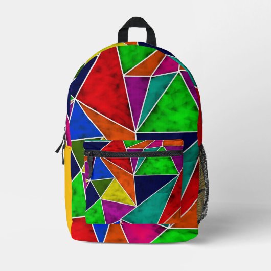 Vibrant geometric pattern プリントバックパック (正面)