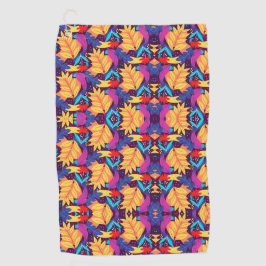 Vibrant geometric pattern features orange flowers  ゴルフタオル