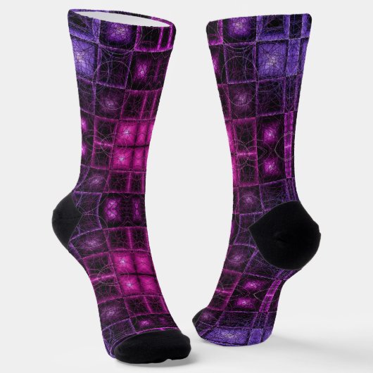 Vibrant Geometric Pattern Neon Purple Pink Cubes ソックス (傾斜あり)