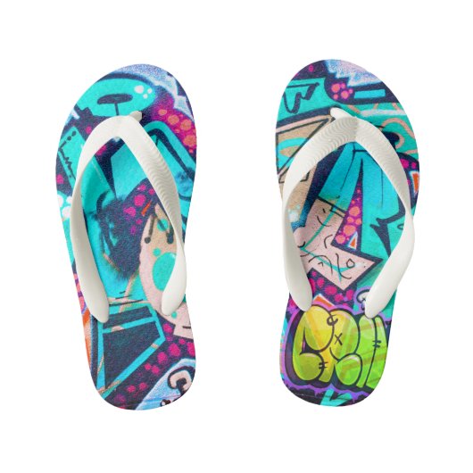 Vibrant Geometric Pattern Summer Flip Flops キッズビーチサンダル (フットベッド)