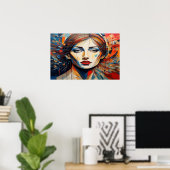 Vibrant Geometric Woman Portrait Abstract ポスター (ホームオフィス)