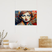 Vibrant Geometric Woman Portrait Abstract ポスター (キッチン)
