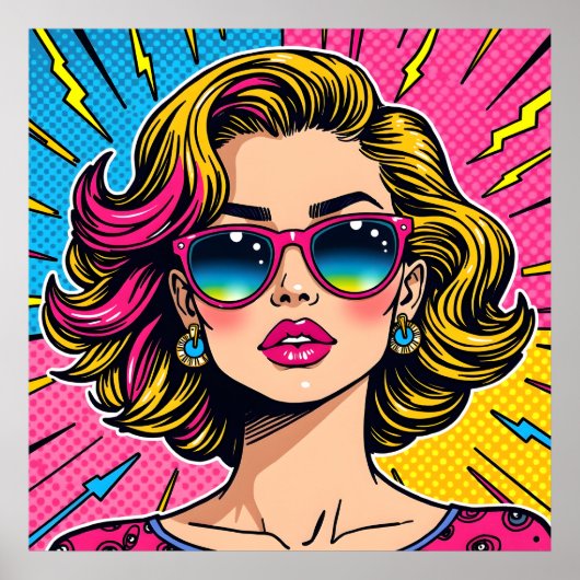 Vibrant Glam Pop Art - Retro 80's Style ポスター (正面)