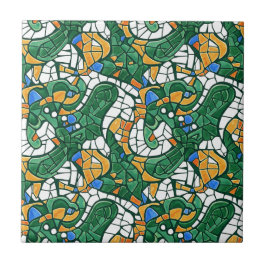Vibrant Gold and Green Cartoon Mosaic タイル
