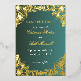 Vibrant Gold Floral Wedding Save The Date Card 箔招待状