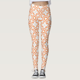 Vibrant Golden Orange Geometric Floral Leggings レギンス