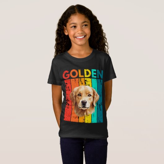 Vibrant Golden Retriever Retro Design Tシャツ (正面フル)