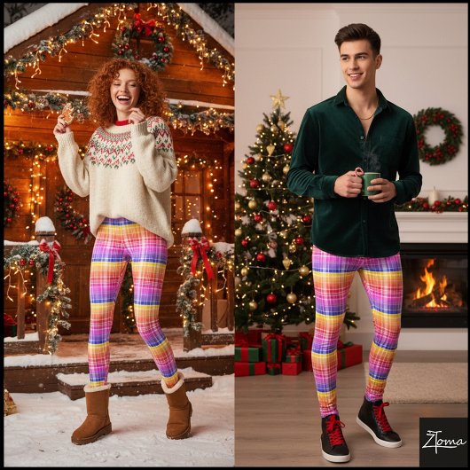 Vibrant Gradient Plaid Horizontal Color Bands レギンス