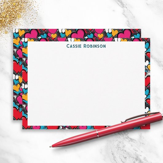 Vibrant Graffiti Hearts Colorful Personalized ノートカード