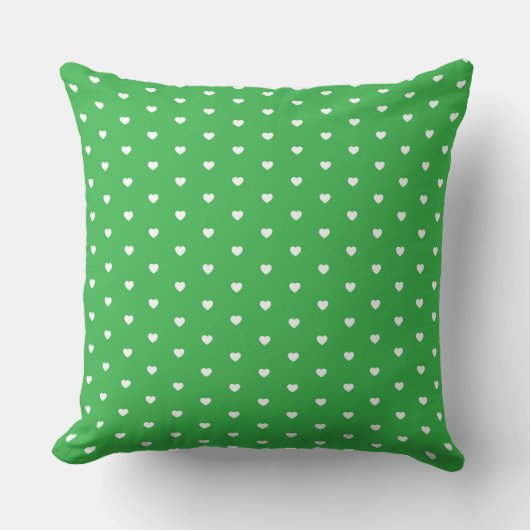 Vibrant Green and White Heart Pattern クッション (正面)