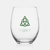 Vibrant Green Celtic Trinity Knot Family Name ステムなしワイングラス (正面)