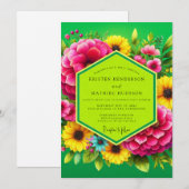 Vibrant Green Floral Summer Wedding 招待状 (正面/裏面)
