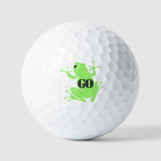 Vibrant Green Frog Illustration "GO" Custom ゴルフボール (正面)