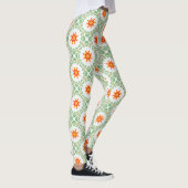 Vibrant Green & Orange Floral Leaf Pattern Legging レギンス (右)